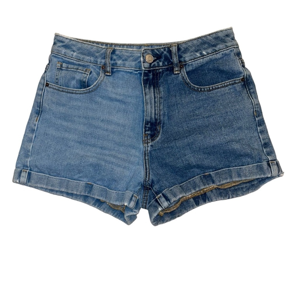 PacSun Womens Shorts Sz 27 Two Tone Blue Denim Cuffed High Rise Light/Dark Wash